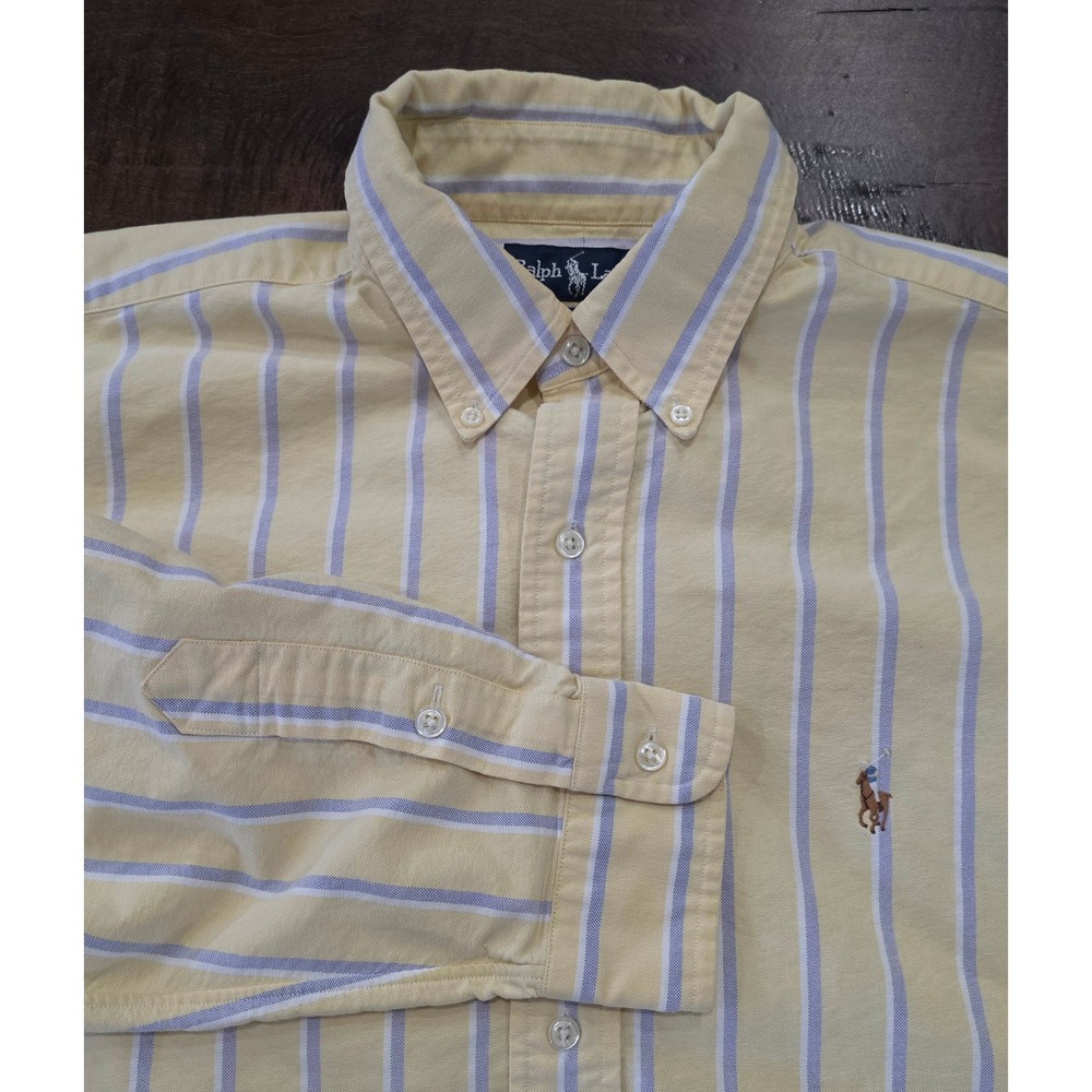 VTG 90s FLESH PONY Preppy Ralph Lauren Blake L Striped Cotton Oxford Button Down